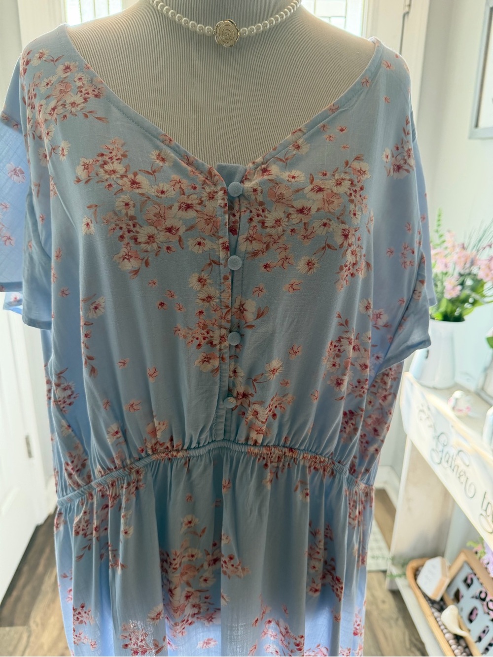 Sky Blue Floral Button Front Dress